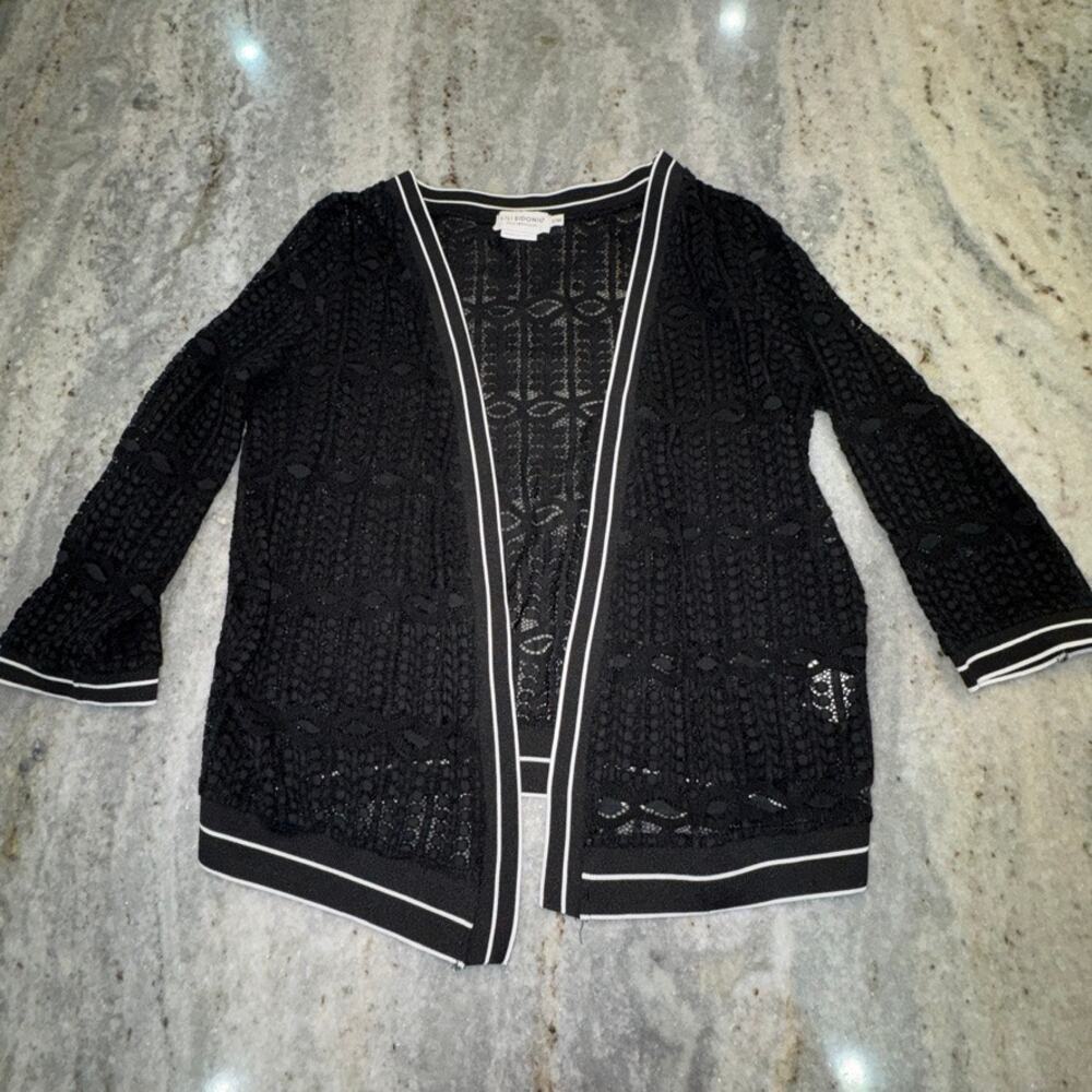 Lili Sidonio x Molly Bracken Anthropologie Small Cardigan Black Mesh 3/4 Sleeve